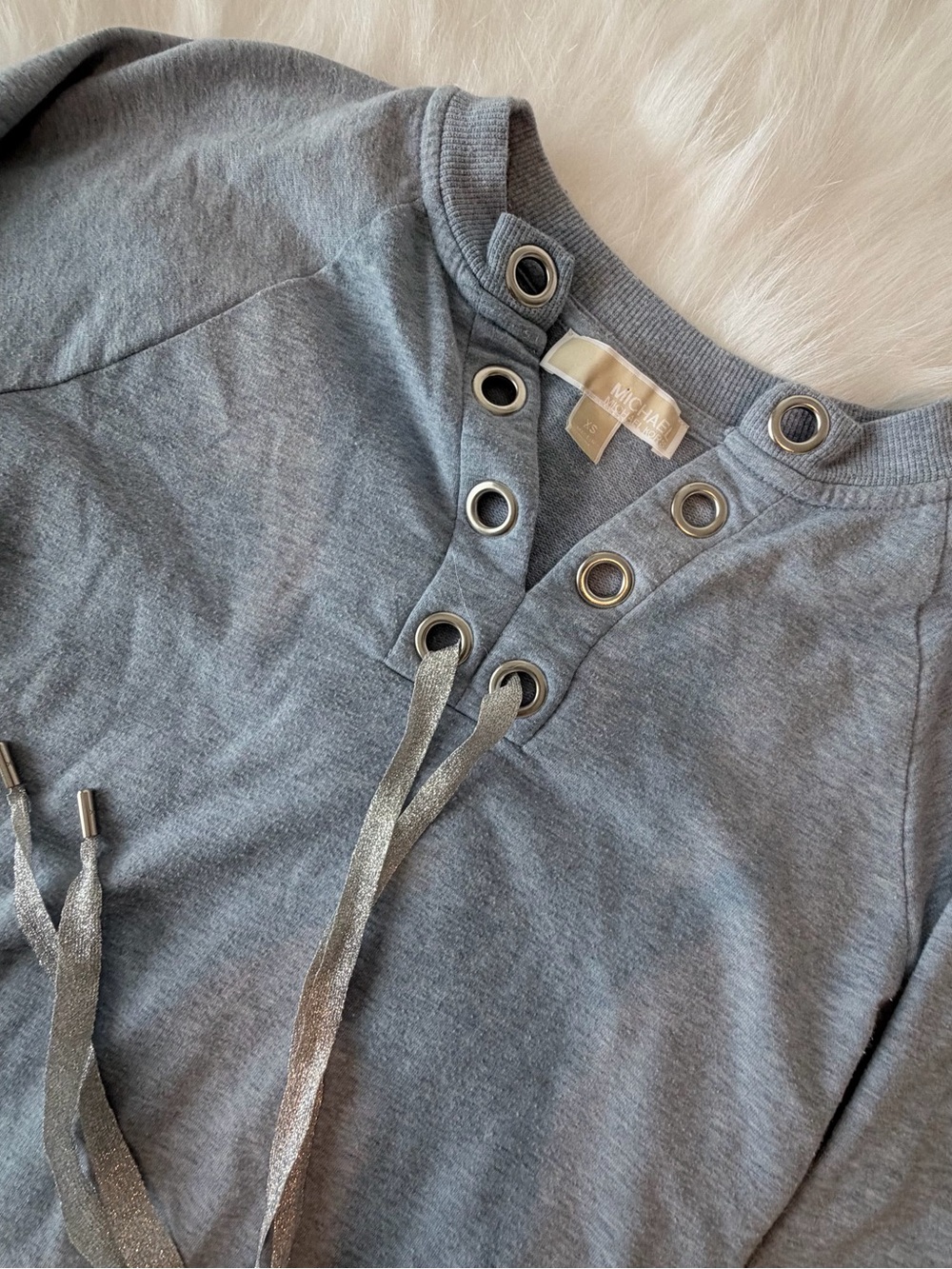 Michael Kors light blue Lace-Up Crewneck Sweater